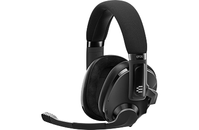 Zwarte over-ear gamingheadset met een gewatteerde hoofdband en een flexibele microfoonarm. De oorschelpen hebben strakke, moderne designelementen